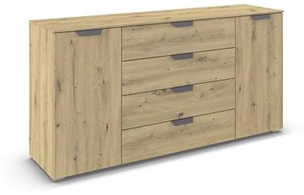 rauch Aditio Box, Kommode, 2-türig, 4 Schubladen, mit Softclose-Funktion, Farbe Eiche Artisan, BxHxT 160x81x43cm