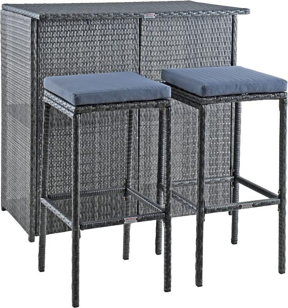 Polyrattan Bar Gartenbar Barset Sitzgruppe Rattan Set Tresen Anthrazit-Grau