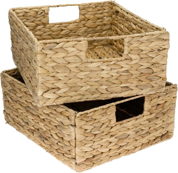 HMF Regalkorb Handgeflochtener Aufbewahrungskorb aus Wasserhyazinthe Seegras (2 St), Aufbewahrungsbox passend für Kallax Regal halbes Fach, 30 x 34 x 15 cm