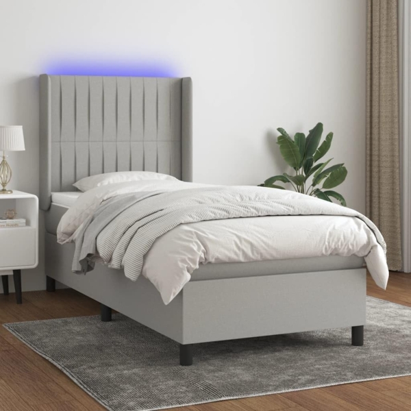 vidaXL Boxspringbett mit Matratze & LED Hellgrau 80x200 cm Stoff 3138429