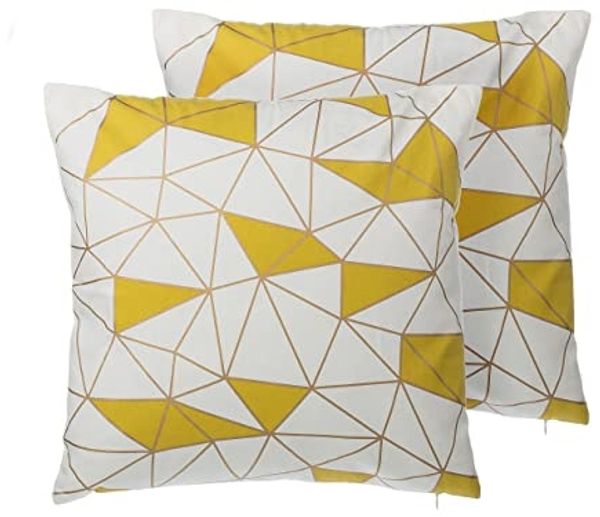 Kissen 2er Set Geometrisches Muster CLARKIA Baumwolle 45 x 45 cm Gelb