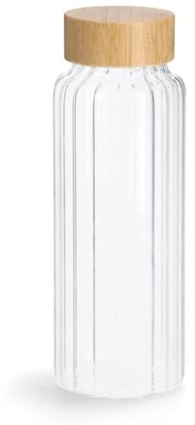 ZELLER 19649 Glasflasche 1,0 Liter mit Bambusdeckel, Ø 9 x 25,5 cm