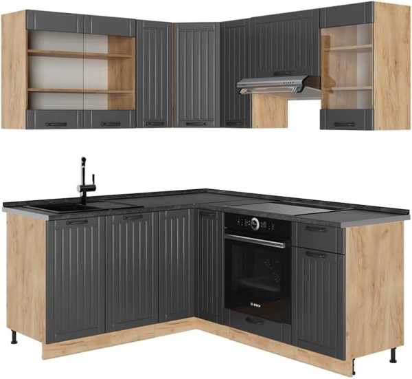 Eckküche Fame-Line Dunkelgrau 190 x 46 cm ohne Arbeitsplatte Vicco