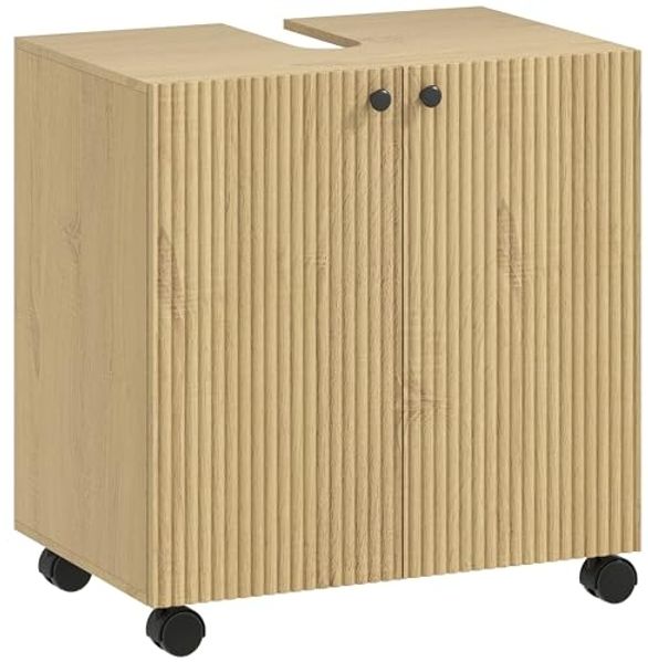 HOMCOM Waschbeckenunterschrank mit 2 Türen, einstellbarem Regal (Badezimmerschrank, 1-St, Unterschrank) für Badezimmer, Eiche