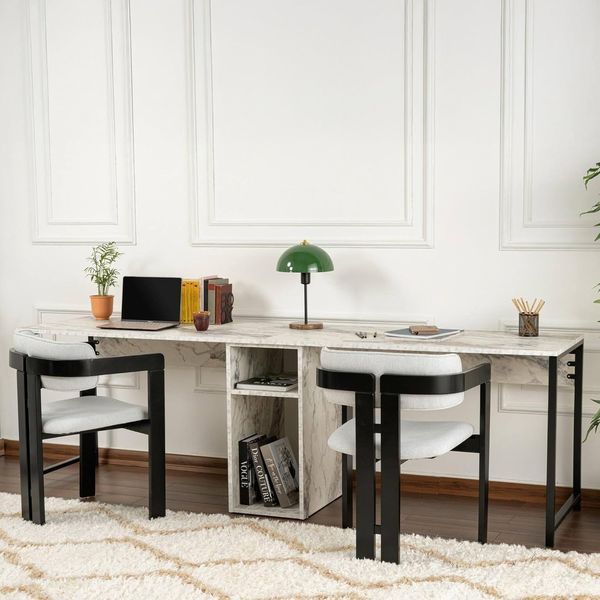Dmora Schreibtisch Caprioli 240 x 60 x 74h cm Weiß, 1 Regal, 1 Fach