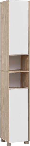 Schildmeyer Hochschrank Juba, Holzwerkstoff, Eiche hell Dekor/weiß matt, 30,3 x 33 x 186,5 cm