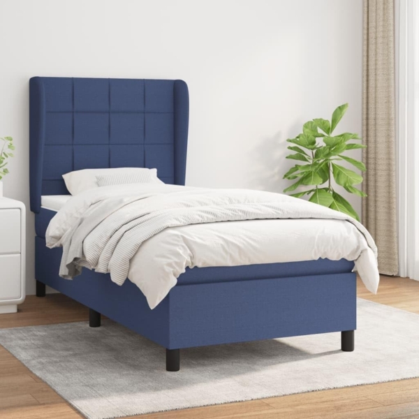 vidaXL Boxspringbett mit Matratze Blau 90x190 cm Stoff 3127931