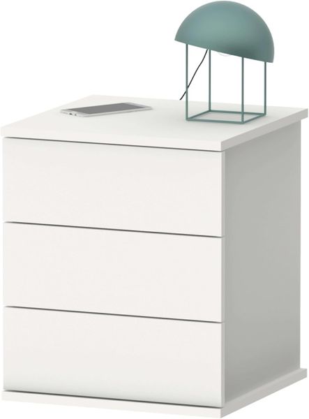Muebles Pitarch | Nachttisch 3 Schubladen mit Metallführungen, Weiß, 48,5 x 41 x 40 cm (Höhe x Breite x Tiefe), Kleine Kommode, Modern, Modell Dana