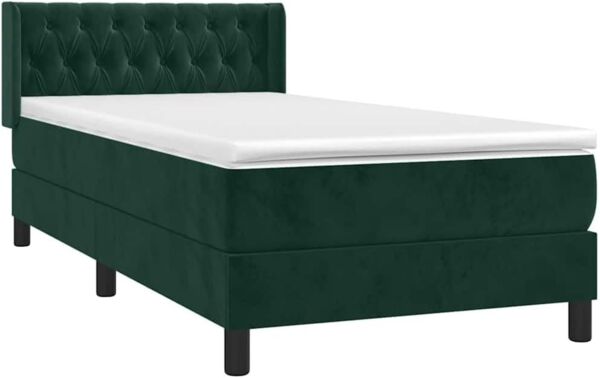 vidaXL Boxspringbett mit Matratze Dunkelgrün 90x200 cm Samt 3131120