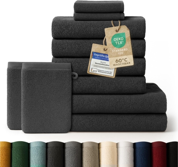 Blumtal Handtuch Set Blumtal 10 Teilig - Handtücher Set 100% Baumwolle, weich und saugstark, Frottee (10er Set), 2 Bade-, 4 Hand-, 2 Gästetücher + 2 Waschlappen