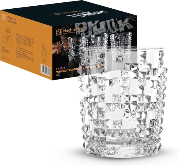 Nachtmann Punk Whiskybecher, 4er Set, Whiskyglas, Whiskybecher, Trinkglas, Kristallglas, 348 ml, 0099503-0
