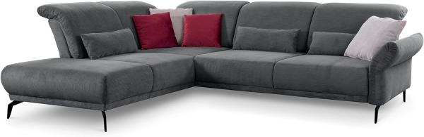 CAVADORE Ecksofa Cooper / Luftige Eckcouch mit Ottomane links, schwarzen Metallfüßen und feinem Cord-Bezug / 294 x 88 x 242 / Cord, Dunkelgrau