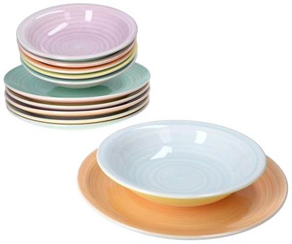 MamboCat Tafelservice Pastello Tellerset 12-tlg Ø 27 cm & Ø 21,3 cm Steingut Pastellfarben, Steingut
