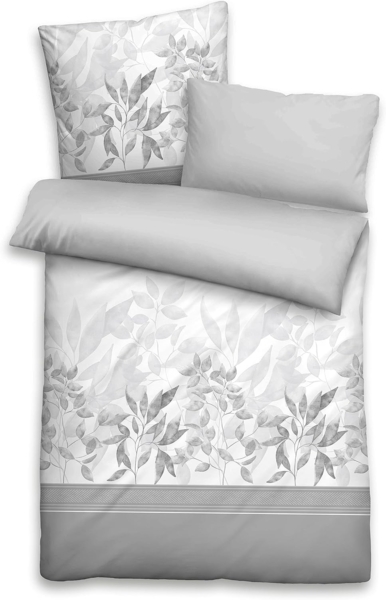 biberna Baumwoll-Satin Bettwäsche FLORAL, grau, 1x 135x200 cm + 1x 40x80 cm + 1x 80x80 cm