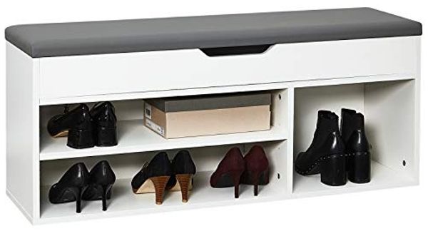 Meerveil Schuhbank aus E1 Holzspanplatte, Aufklappbare Schuhschrank mit Sitzkissen, Flur Schuhregal 104 x 45 x 30 cm (Weiß), H1071SB02WT, 104D x 30W x 45H cm