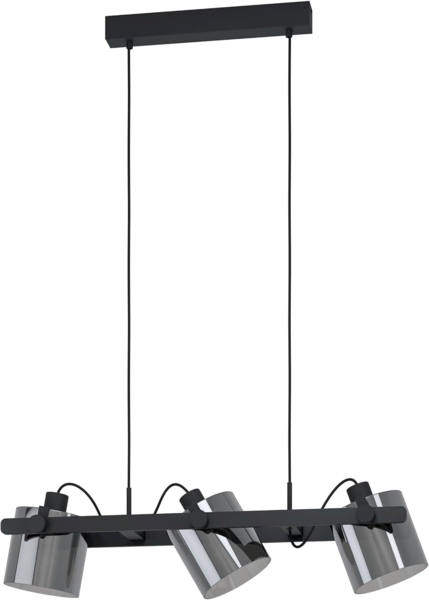 Eglo 43606 Hängeleuchte HORNWOOD 2 schwarz-transparent E27 3X40W L:78cm B:15cm H:110cm dimmbar