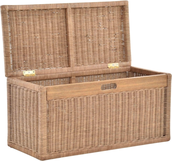 Krines Home Wäschetruhe Korb mit Deckel Rattan geflochten Regalkorb Schrankkorb Aufbewahrung, 68 cm Breit, mit Klappdeckel Bild 4