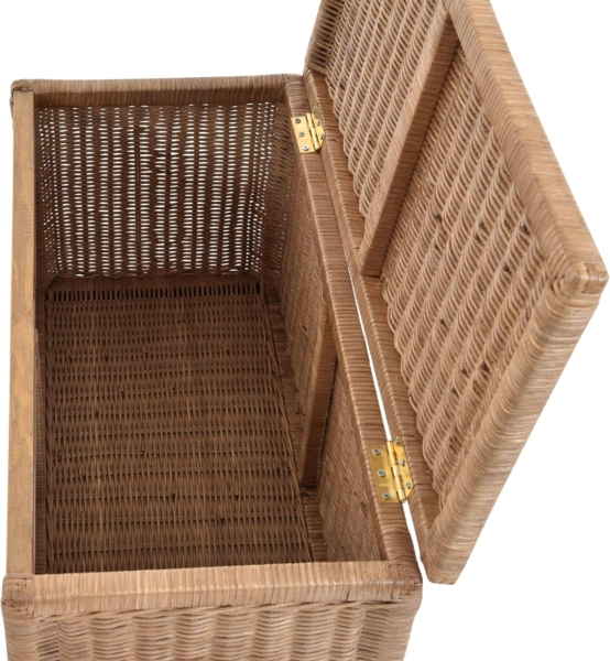 Krines Home Wäschetruhe Korb mit Deckel Rattan geflochten Regalkorb Schrankkorb Aufbewahrung, 68 cm Breit, mit Klappdeckel Bild 2
