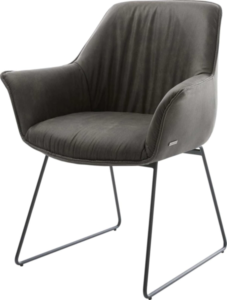 Esszimmerstuhl Keila-Flex mit Armlehnen Mikrofaser Anthrazit Vintage Kufengestell Schwarz