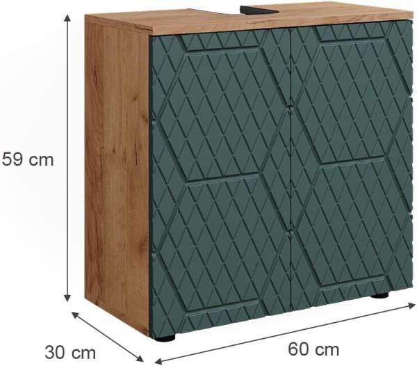 Vicco 'Irma' Waschbeckenunterschrank, Holz, Grün / Natur, 59 x 30 x 60 cm Bild 3