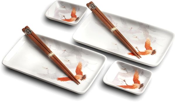 WestCraft Sushiteller SUSHI TELLER SET, Sushi Geschirr Set, Mehrteiliges Sushi-Set, (6 St), 2 Personen Sushi-Teller, Schalen und Essstäbchen in versch. Farben