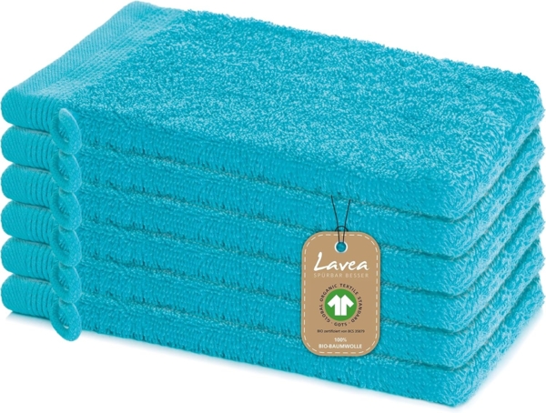 Lavea Waschhandschuh Bali, 16x22cm aus 100% Bio-Baumwolle, einzigartig weiche Waschhandschuhe mit Aufhänger (Set, 6-St), hochwertige und nachhaltige Premium Waschlappen - schonende Reinigung
