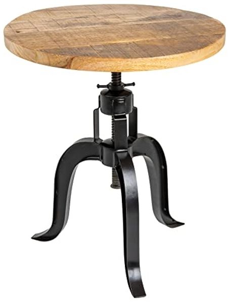 riess-ambiente Beistelltisch ENGINEER Ø50cm natur / schwarz (Einzelartikel, 1-St), Wohnzimmer · Massivholz · Eisen · rund · höhenverstellbar · Industrial
