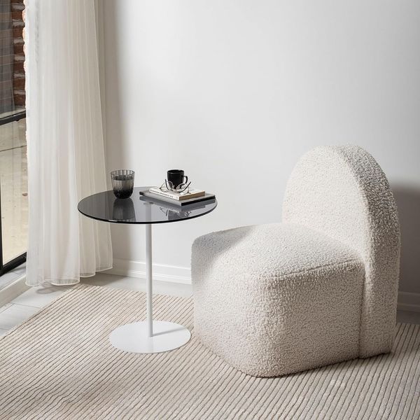 Stylish Side Table, 50 x 50 x 50 cm | 100% Tempered Glass & Metal Frame | Modern White & Dark Grey Design for Home & Office