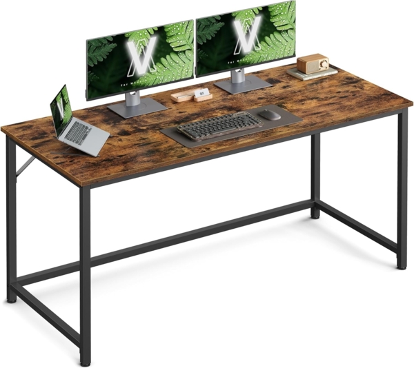 Vasagle Schreibtisch, Industrie-Design, Metallgestell, Vintagebraun, 140 x 60 x 75 cm