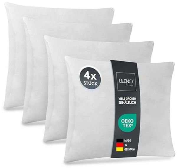 LILENO HOME 4er Set Kissenfüllung 50x50 cm - 40°C waschbares Innenkissen geeignet für Allergiker - Polyester Kisseninlet als Couchkissen, Sofa Kissen, Cocktailkissen und Kopfkissen