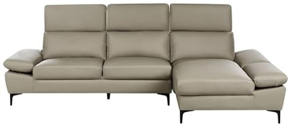 Ecksofa 4-Sitzer FARILA Echtleder Taupe verstellbar linksseitig