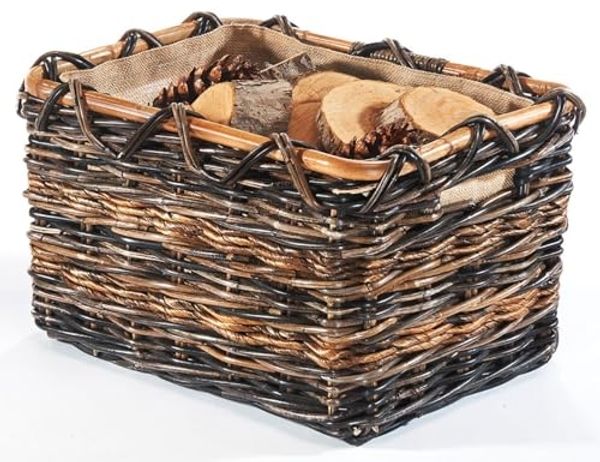 Kobolo Kaminholzkorb Holzkorb aus Rattan und Bananenblatt Jutestoff M