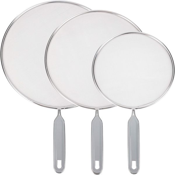 ONVAYA Bratpfanne Pfannenspritzschutz, 3-tlg. Set, ∅ 20 - 29 cm, rostfreier Edelstahl, rostfreiem Edelstahl mit Kunststoffgriff (3-tlg)
