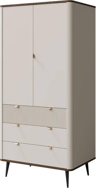 Kleiderschrank Rotevio 3S2D RE01 (Farbe: Cashmere / Cashmere + Nuss)