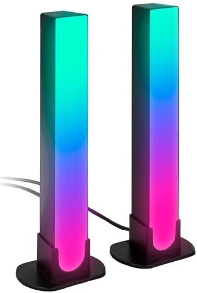 BRILONER – 2er Set LED Lightbar mit Appsteuerung, RGBIC Tischlampe und Wandlampe für Sprachassistenten, Gaming Zubehör mit Musiksensor, TV Hintergrundbeleuchtung, Schwarz, 24 cm hoch