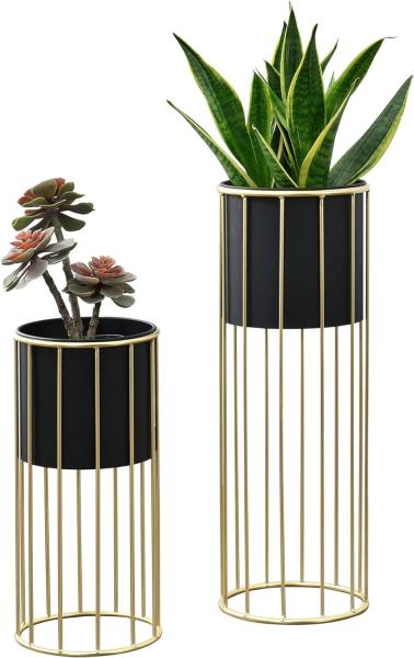 Blumentopfständer Mortsel 2er-Set Metall Schwarz-Goldfarben [en. casa]