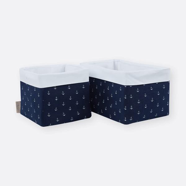 KraftKids Stoff-Körbchen in Musselin dunkelblau Anker, Aufbewahrungskorb für Kinderzimmer, Aufbewahrungsbox fürs Bad, Größe 20 x 20 x 20 cm