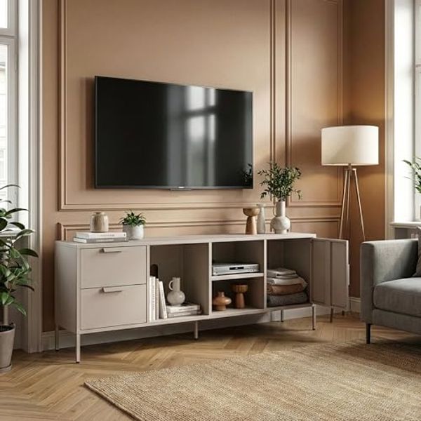 Fernsehschrank Kliri Stahl 150x35x58 cm Kamelfarben [en. casa]