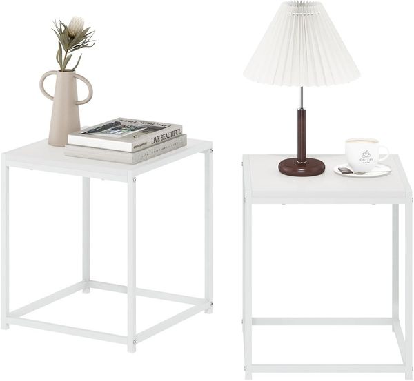 Furinno Camnus Modern Living Beistelltisch, Solides Weiß/Weiß, 2er-Set