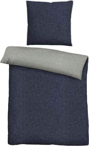 biberna Melange-Flanell Bettwäsche 0840500 MELANGE UNI, marine, 1x 155x200 cm + 1x 80x80 cm