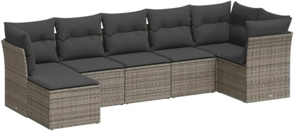 vidaXL 7-tlg. Garten-Sofagarnitur mit Kissen Grau Poly Rattan 3217970