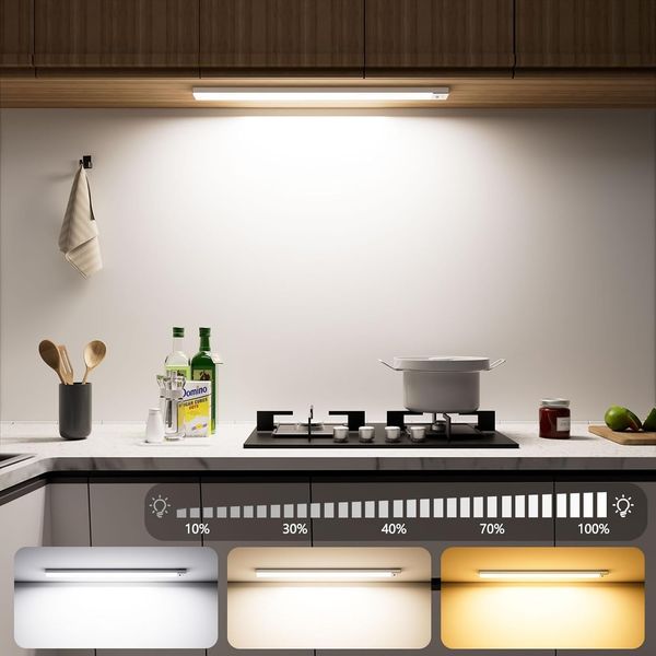 Schrankbeleuchtung 3000K 4000K 6500K, 43.5CM/108LEDs Bewegungsmelder Led Leiste 2500mAh Batterie, Unterbauleuchte Küche LED Farbmodi Dimmbar USB-C Wiederaufladbar, Led Lampe für kleiderschrank, Küche