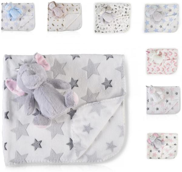 Cangaroo Babydecke 90 x 75 cm mit Plüschtier kuschelige Babydecke Krabbeldecke hellgrau