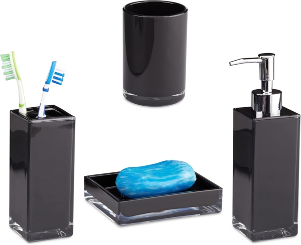 relaxdays Badezimmer-Set Badaccessoires Set 4-teilig, Schwarz