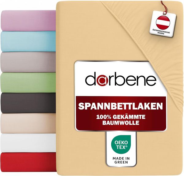 DarBene Spannbettlaken 90x200 PREMIUM , 100% Jersey Baumwolle, Oeko-TEX, Sand