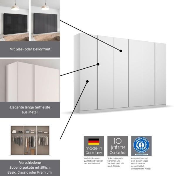 Rauch Möbel Monostar, Drehtürenschrank, Kleiderschrank, Kleiderschränke, Garderobe, 6-türig, 6 Glastüren, inkl. Schubkasteneinsatz und Wäscheeinteilung, Farbe Glas Basalt/Grau metallic, 271 x 210 x 54 cm Bild 7