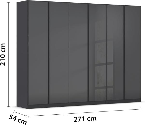 Rauch Möbel Monostar, Drehtürenschrank, Kleiderschrank, Kleiderschränke, Garderobe, 6-türig, 6 Glastüren, inkl. Schubkasteneinsatz und Wäscheeinteilung, Farbe Glas Basalt/Grau metallic, 271 x 210 x 54 cm Bild 3