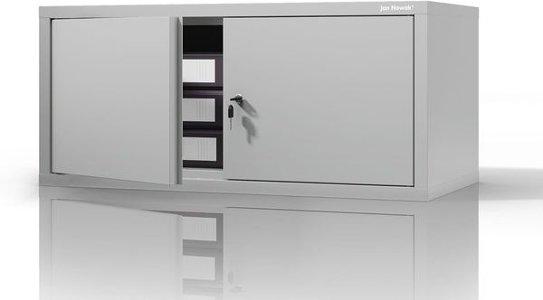 Jan Nowak Aktenschrankaufsatz C01L Aufsatz für Aktenschrank Büroschrank Metall Pulverbeschichtung Flügeltüren 38 x 80 x 40 cm (Grau)