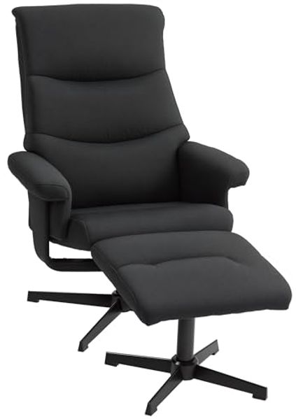 HOMCOM Relaxsessel mit Hocker, Gepolstert Fernsehsessel mit Liegefunktion, Wippfunktion (TV-Sessel, 2-St, Liegesessel), für Wohnzimmer, Schlafzimmer, Schwarz