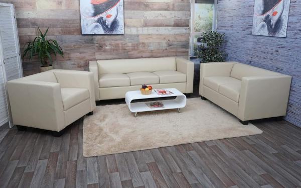 3-2-1 Sofagarnitur Couchgarnitur Loungesofa Lille ~ Kunstleder, creme